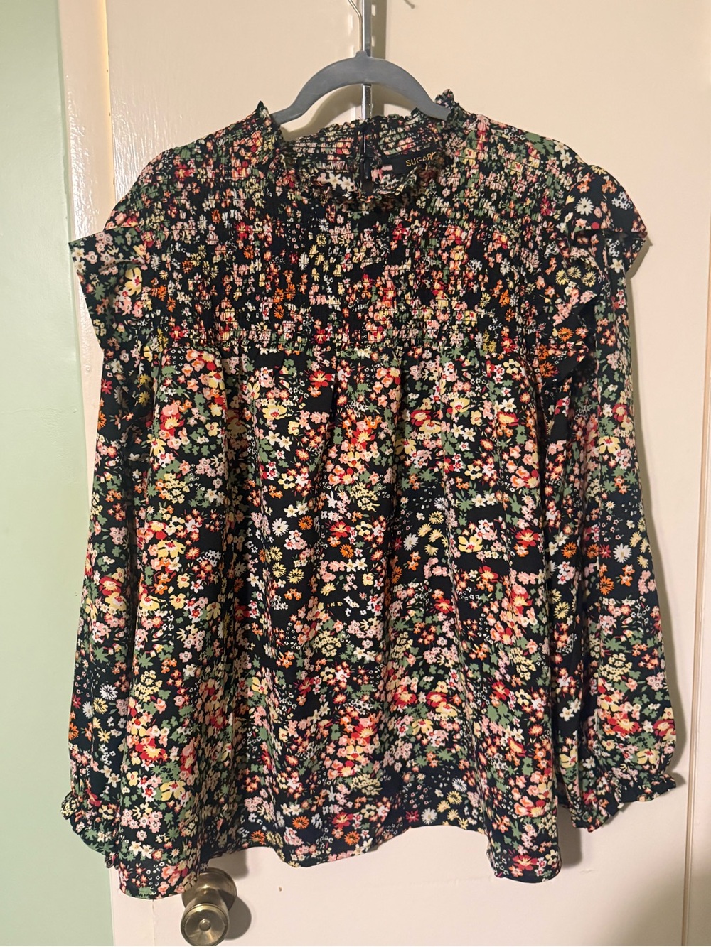 Sugarlips Black Floral Smocked Blouse